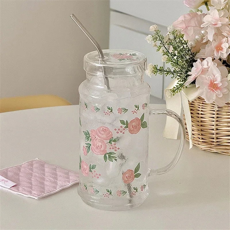 French Style Glass Suction Tube Cup Elegant Pink Rose Large Capacity Juice Drink Cup Girl Outdoor Office Cold Summer Drinks Cup
French Style Glass Suction Tube Cup Elegant Pink Rose Large Capacity Juice Drink Cup Girl Outdoor Office Cold Summer Drinks Cup