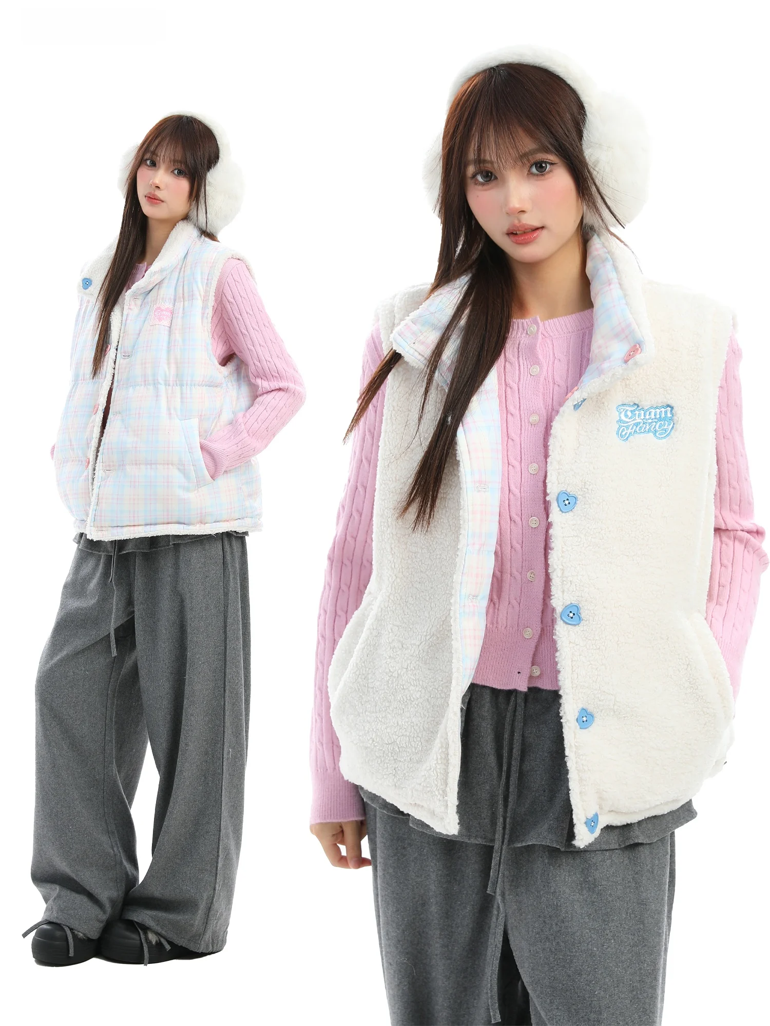 Women's Double-Sided Wear Plaid Cotton Vest Jaet Lamb Velvet Stand Collar Thiened Winter Fufu Layering Sweet Sle Cotton...
Women's Double-Sided Wear Plaid Cotton Vest Jaet Lamb Velvet Stand Collar Thiened Winter Fufu Layering Sweet Sle Cotton...