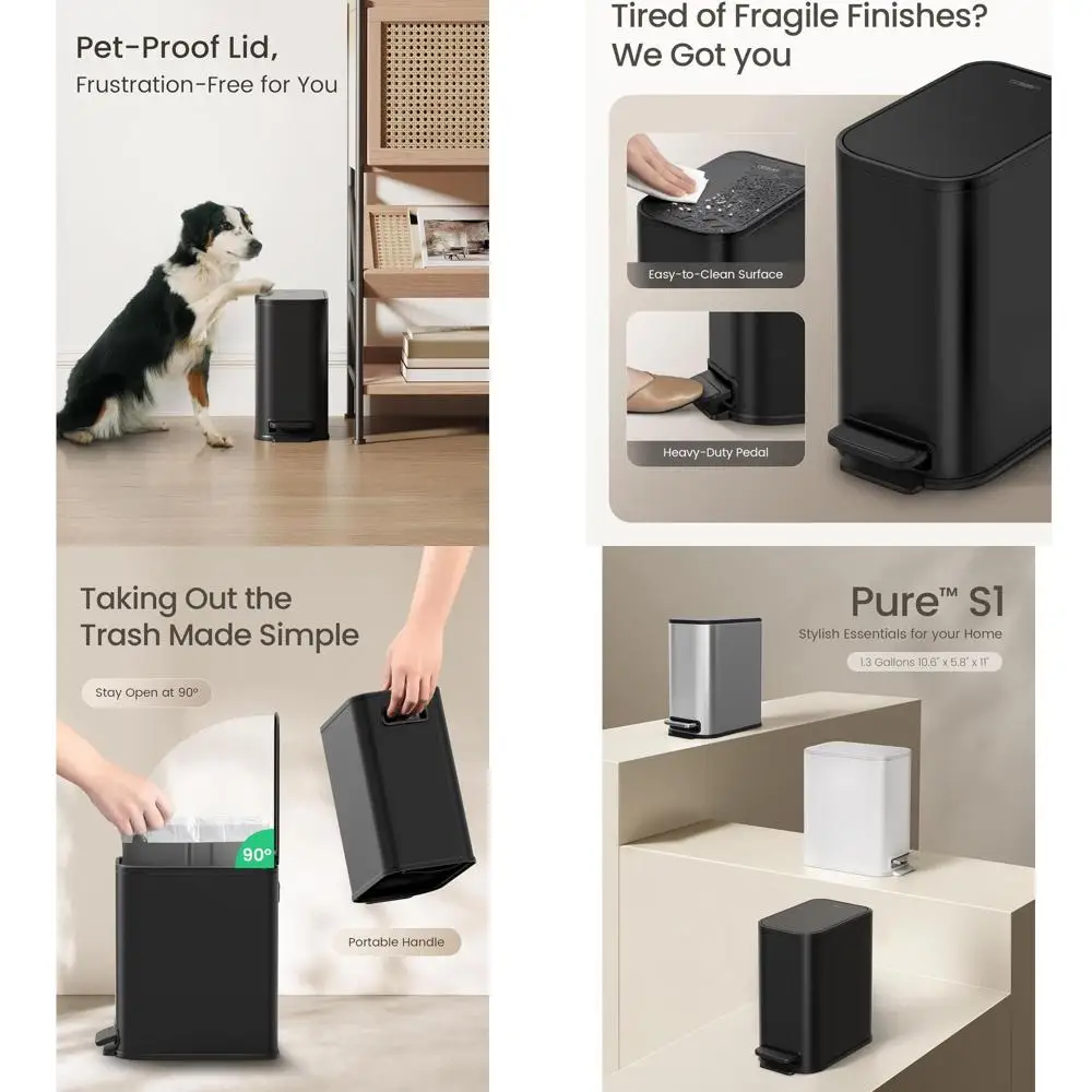 Step-On Trash Bin with Soft-Close Lid, 5L Stainless Steel, Removable Bucket, for Bathroom and Bedroom (Matte Black)
Step-On Trash Bin with Soft-Close Lid, 5L Stainless Steel, Removable Bucket, for Bathroom and Bedroom (Matte Black)