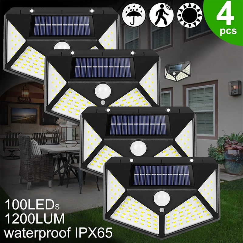 1/2/4Pcs 100 LED Solar Wall Lights Outdoor Solar Lamp PIR Motion Sensor Solar Powered Sunlight Street Light for Garden Light
1/2/4Pcs 100 LED Solar Wall Lights Outdoor Solar Lamp PIR Motion Sensor Solar Powered Sunlight Street Light for Garden Light