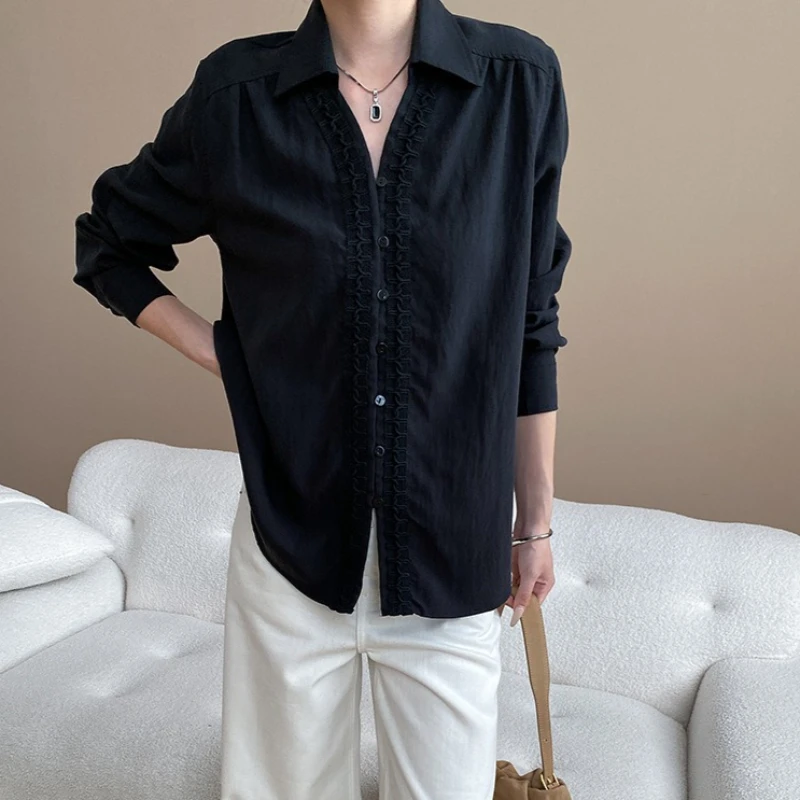 Women Solid Shirt Basic Top Interwoven Lace Long Sleeve Turn Down Collar Single Breasted Loose Elegant Casual 2025 Spring Autumn
Women Solid Shirt Basic Top Interwoven Lace Long Sleeve Turn Down Collar Single Breasted Loose Elegant Casual 2025 Spring Autumn