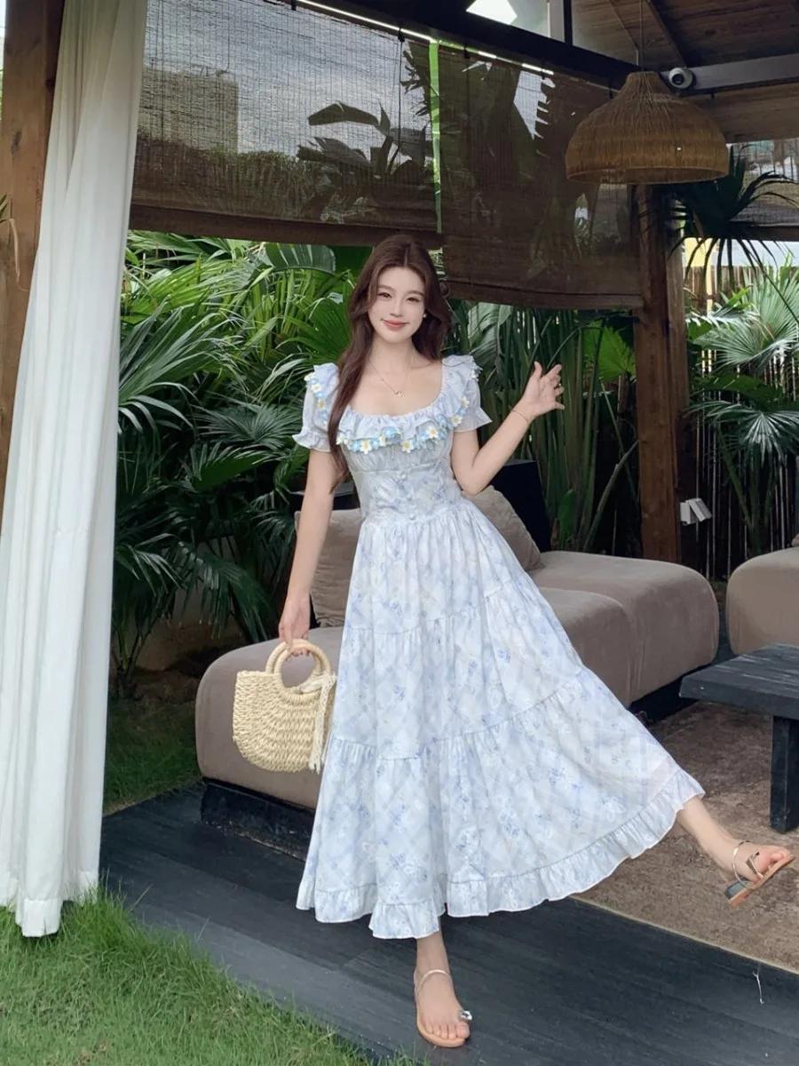 plus Size Floral Print Summer New Style Slimming Tea Break Square Neck Bubble Sleeve Dress Blue A-Line Skirt Polyester Fiber
plus Size Floral Print Summer New Style Slimming Tea Break Square Neck Bubble Sleeve Dress Blue A-Line Skirt Polyester Fiber