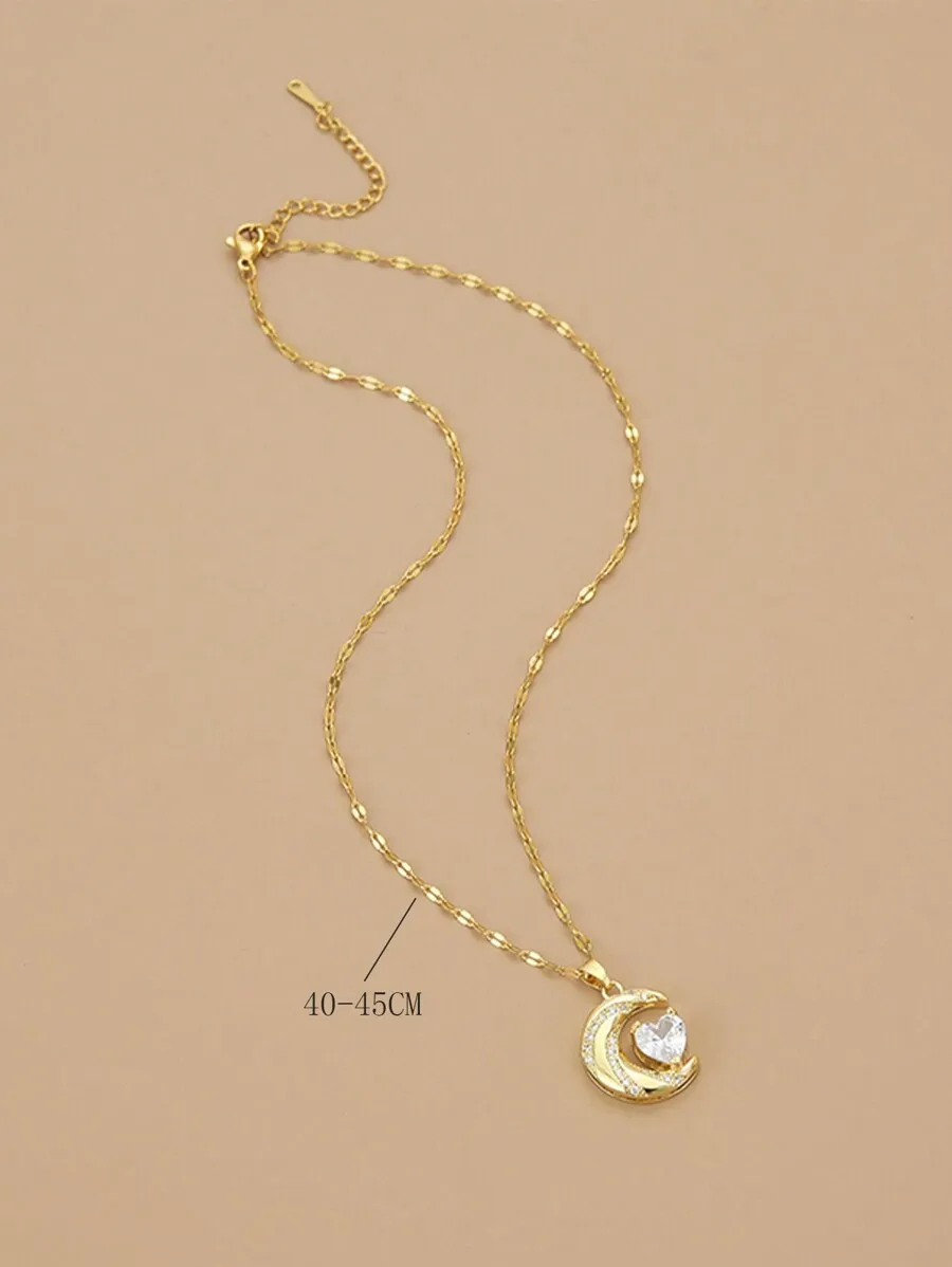 Stainless Steel Moon Pendant Necklace With Rhinestone Heart Charm For Women, 40-45Cm Length, Elegant Gift Option
Stainless Steel Moon Pendant Necklace With Rhinestone Heart Charm For Women, 40-45Cm Length, Elegant Gift Option