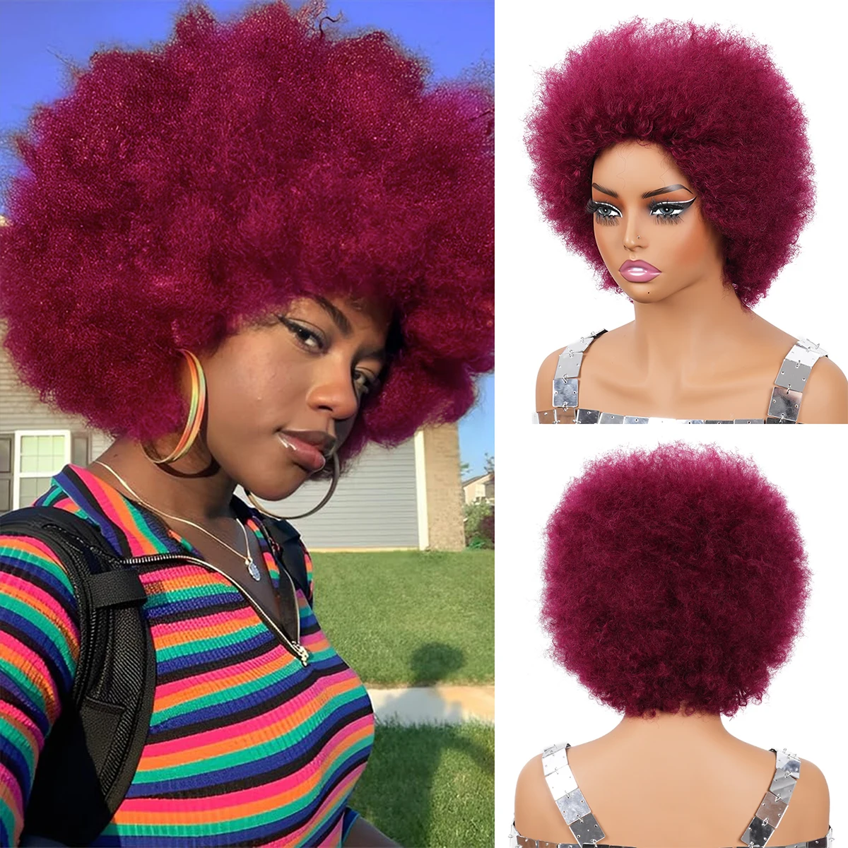 Burgundy Short Afro Curly Wig 150% Density Afro Wig Kinky Curly For Party Cosplay Short Human Hair Afro Puff Wigs Wine Red
Burgundy Short Afro Curly Wig 150% Density Afro Wig Kinky Curly For Party Cosplay Short Human Hair Afro Puff Wigs Wine Red