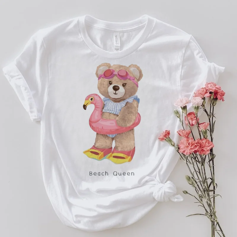 Летний стиль с принтом милого медведя для пляжного отдыха, женский топ с круглым вырезом, милая базовая уличная летняя обычная новая повседневная футболка
Летний стиль с принтом милого медведя для пляжного отдыха, женский топ с круглым вырезом, милая базовая уличная летняя обычная новая повседневная футболка
