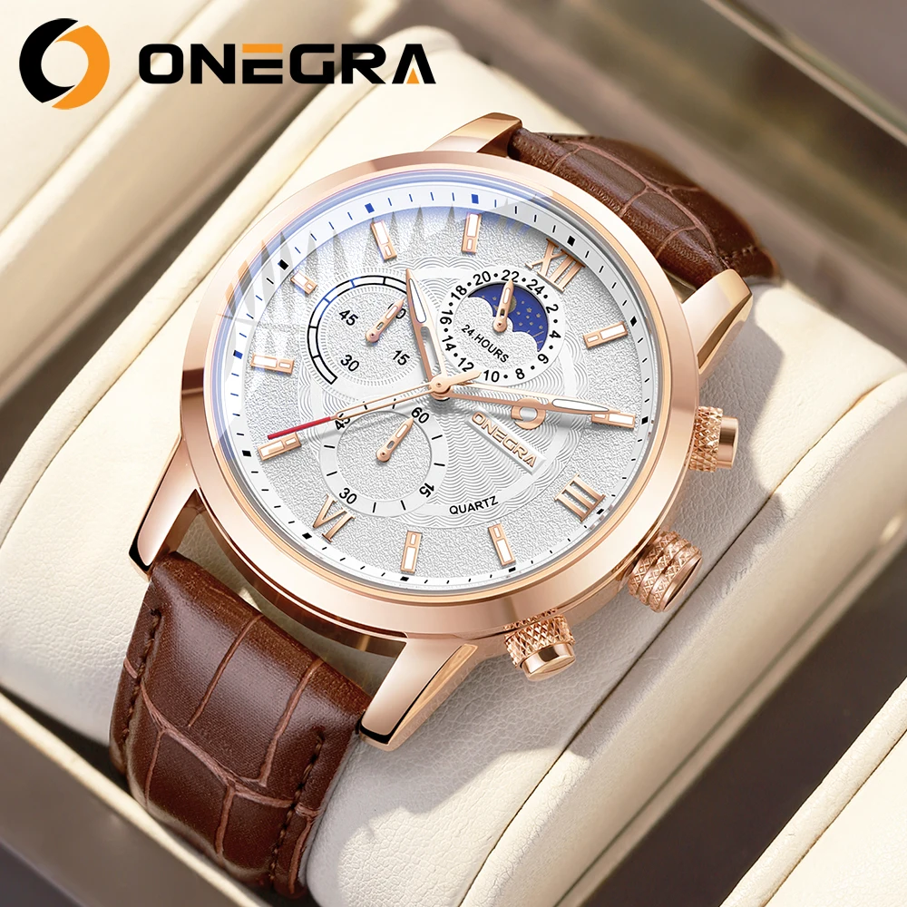 ONEGRA luxury brand men's sports quartz watch, casual (brown/black) PU leather date chronograph six-pin men's watch.
ONEGRA luxury brand men's sports quartz watch, casual (brown/black) PU leather date chronograph six-pin men's watch.