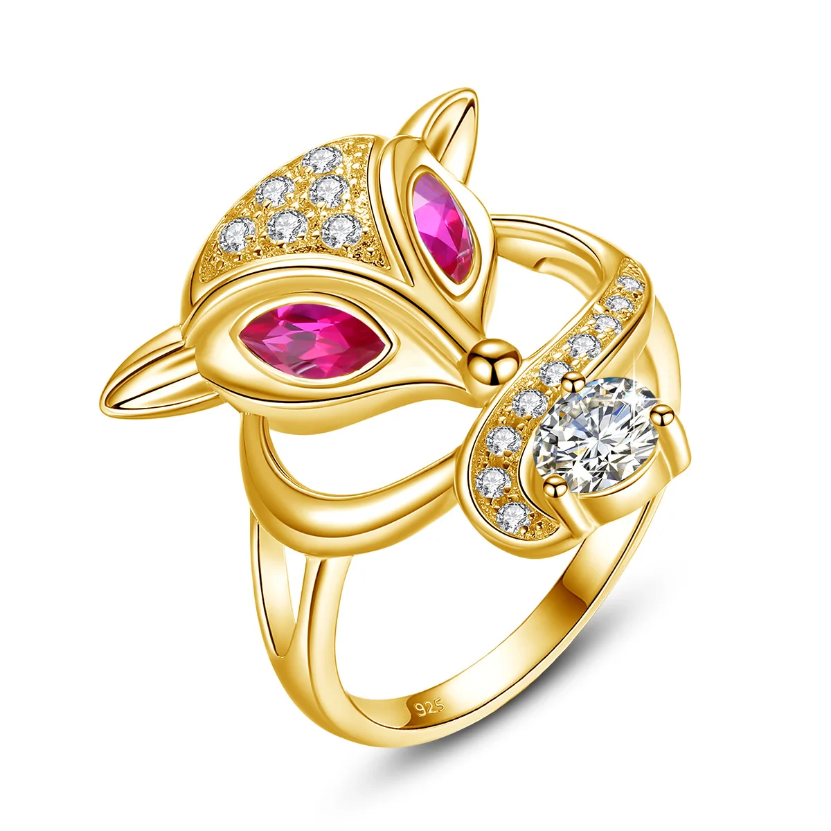 925 Sterling Silver Gold Plated Fox Ring 0.3CT Moissanite Pink Zircon Cute Animal Fine Engagement Wedding Jewelry for Women
925 Sterling Silver Gold Plated Fox Ring 0.3CT Moissanite Pink Zircon Cute Animal Fine Engagement Wedding Jewelry for Women 