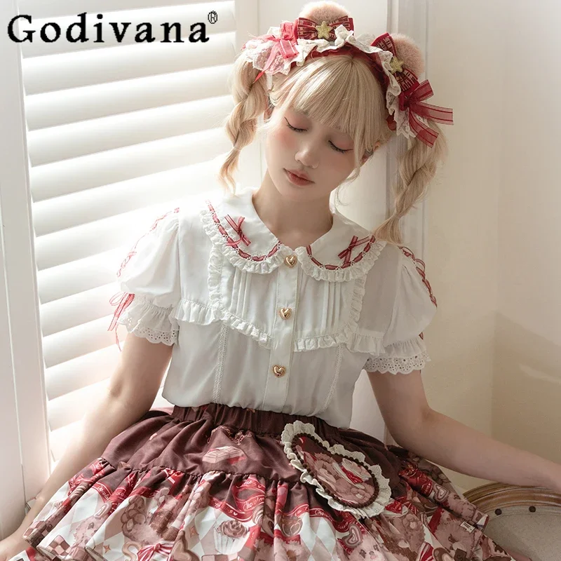 Soft Girls Doll Collar Lolita Inner Shirt Women's Spring and Summer Sweet Cute Bow Lace Love Button Short Sleeve Lolita Tops
Soft Girls Doll Collar Lolita Inner Shirt Women's Spring and Summer Sweet Cute Bow Lace Love Button Short Sleeve Lolita Tops