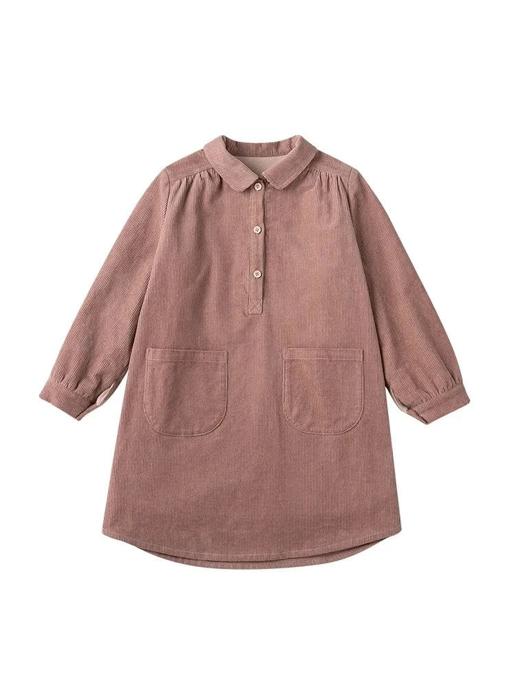 Girls Cotton Corduroy Retro Long-Sleeve Dress Autumn Winter New Baby Girl Button Down Pocket Casual Pink Loose Warm Dresses
Girls Cotton Corduroy Retro Long-Sleeve Dress Autumn Winter New Baby Girl Button Down Pocket Casual Pink Loose Warm Dresses