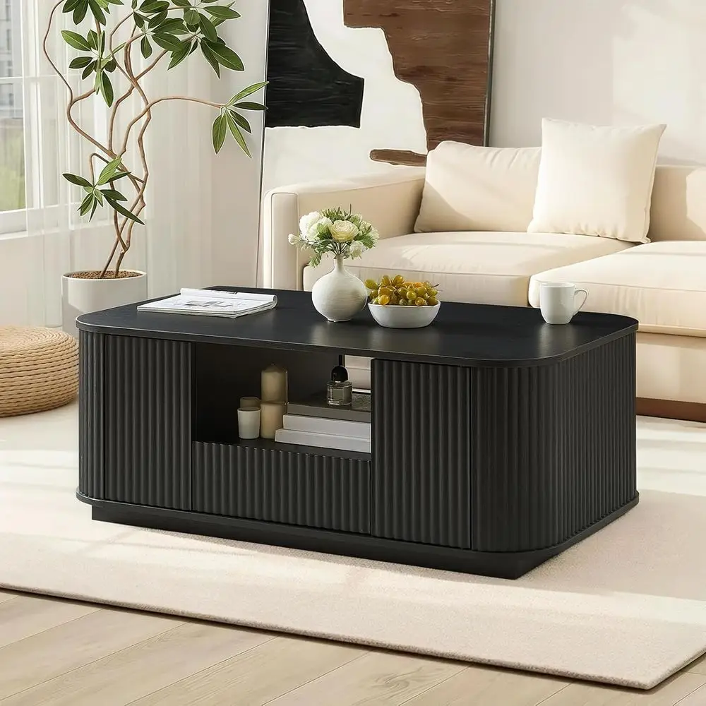 46.5 Modern Coffee Table with Storage, Wave Design for Living Room or Office, Black
46.5 Modern Coffee Table with Storage, Wave Design for Living Room or Office, Black
