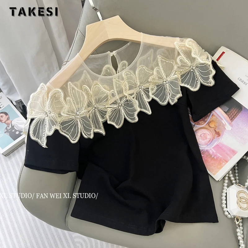2023 Summer Vintage Elegant Style Round Neck Short Sleeve T-shirts For Women Fashion Patchwork Chiffon Loose Fit Tees Top
2023 Summer Vintage Elegant Style Round Neck Short Sleeve T-shirts For Women Fashion Patchwork Chiffon Loose Fit Tees Top