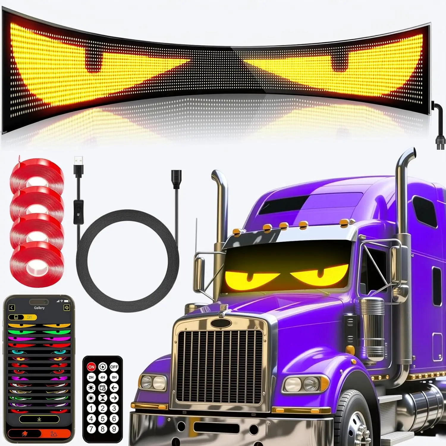69.4" Programmable LED Flexible Sign for Trucks, Bluetooth & Remote Control, 69"x8"
69.4" Programmable LED Flexible Sign for Trucks, Bluetooth & Remote Control, 69"x8"