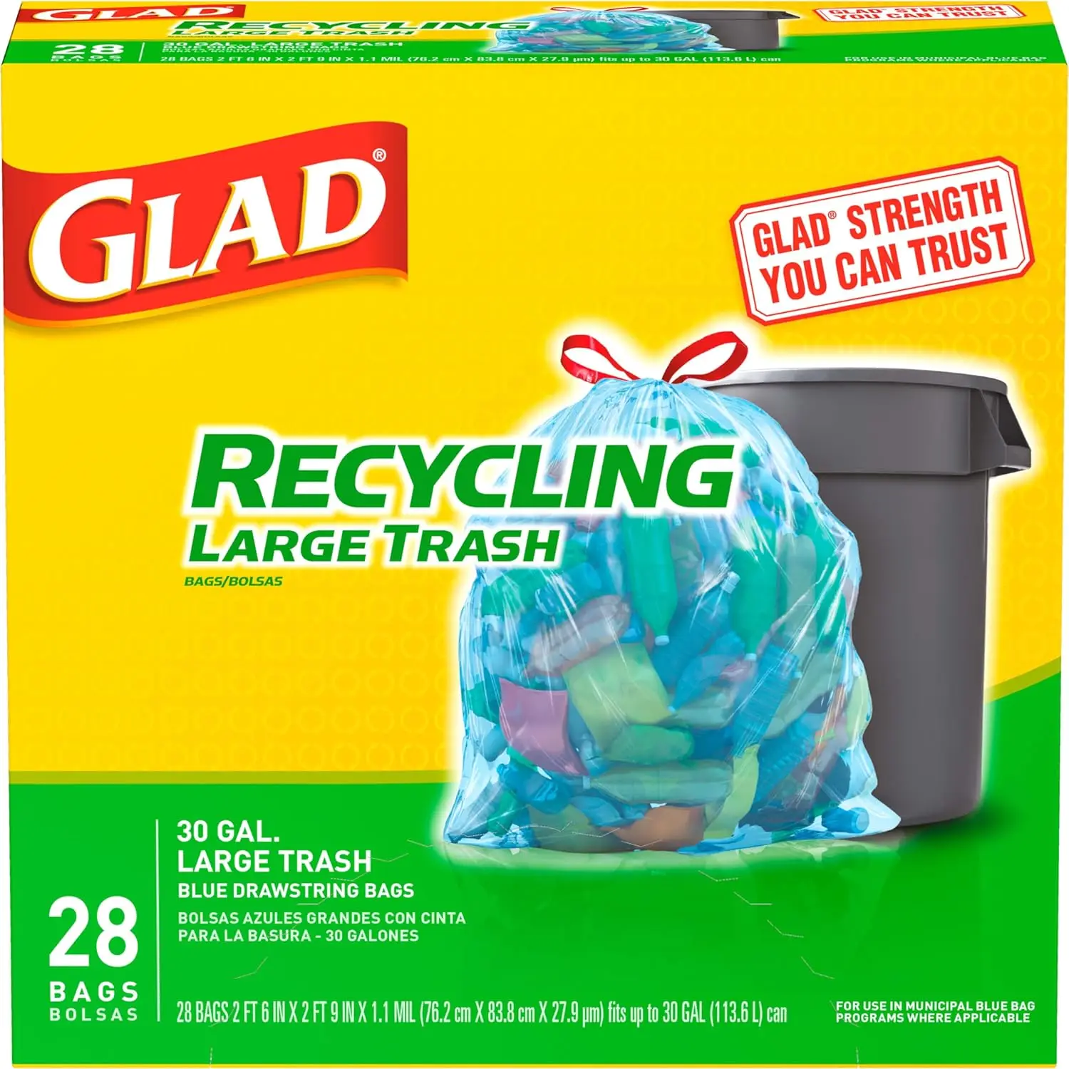 Drawstring Trash Bags, 30 Gallon Blue Recycling Bags for Kitchen or Large Trash Can, 28 Count
Drawstring Trash Bags, 30 Gallon Blue Recycling Bags for Kitchen or Large Trash Can, 28 Count