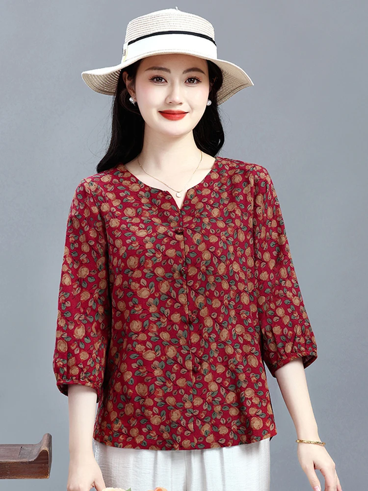 Retro Floral Cotton Linen Seven-Quarter Sleeve T-Shirt for Middle-Aged And Elderly Loose Meat-Covering Mom's New Style Shirt
Retro Floral Cotton Linen Seven-Quarter Sleeve T-Shirt for Middle-Aged And Elderly Loose Meat-Covering Mom's New Style Shirt