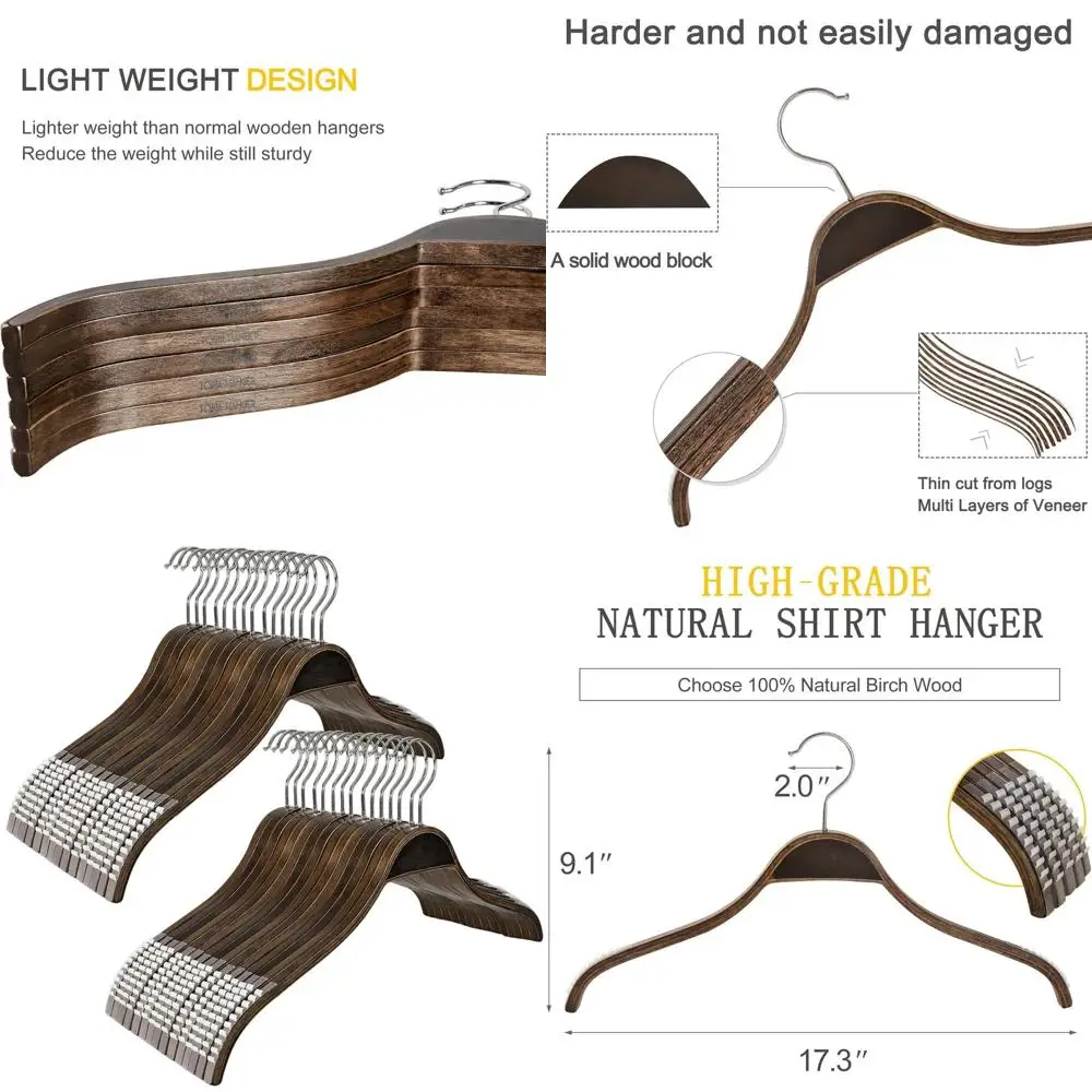 30-Pack Premium Wooden Hangers with Non-Slip Grips for Anti-Slip Protection on Clothes
30-Pack Premium Wooden Hangers with Non-Slip Grips for Anti-Slip Protection on Clothes