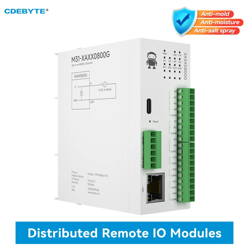 RJ45 8AI RS485 Analog Switch Acquisition Distributed Remote IO Module DC8~28V CDEBYTE M31-XAXX0800G Host Module Fast Expansion
RJ45 8AI RS485 Analog Switch Acquisition Distributed Remote IO Module DC8~28V CDEBYTE M31-XAXX0800G Host Module Fast Expansion