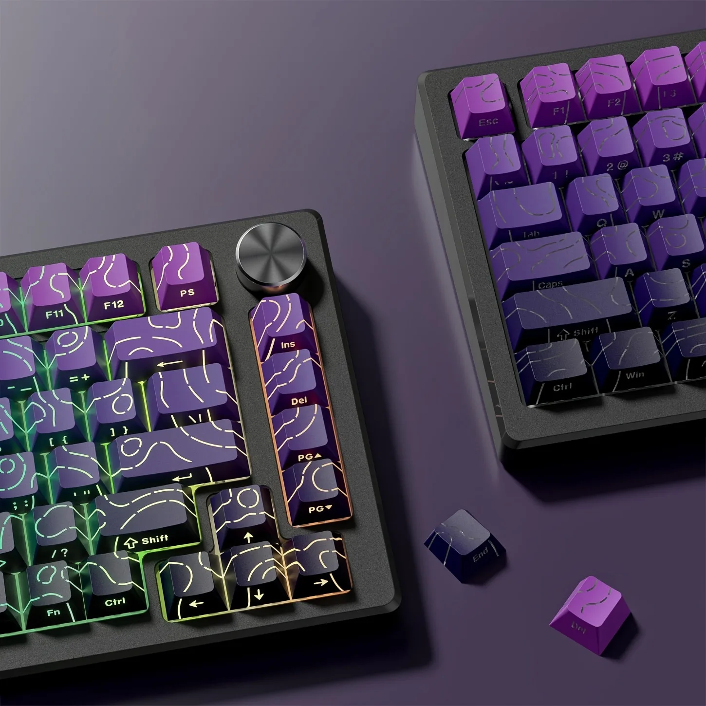 OEM Profile PBT Keycaps 133 Keys Contour Gradient Crack Pattern Black Purple Side Printed for 61-108 Mechanical Keyboards
OEM Profile PBT Keycaps 133 Keys Contour Gradient Crack Pattern Black Purple Side Printed for 61-108 Mechanical Keyboards