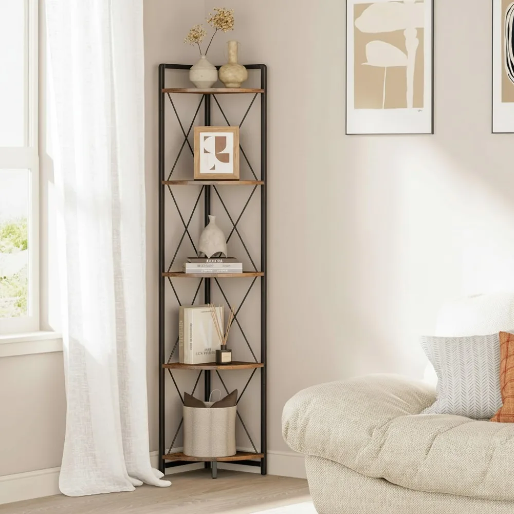 5 Tier Corner Shelf Stand, 64" Tall Industrial Bookshelf for Living Room, Bedroom Decor, Metal Plant Display Rack
5 Tier Corner Shelf Stand, 64" Tall Industrial Bookshelf for Living Room, Bedroom Decor, Metal Plant Display Rack