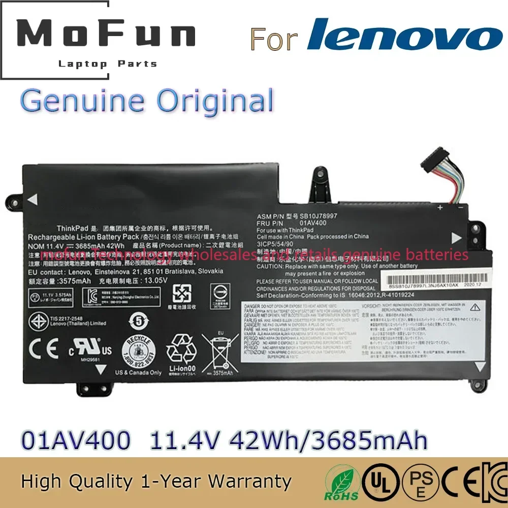 2025 New Original 01AV400 11.4V 42Wh Notebook Battery for Lenovo ThinkPad New S2 2018 13 Chromebook 01AV401 01AV436
2025 New Original 01AV400 11.4V 42Wh Notebook Battery for Lenovo ThinkPad New S2 2018 13 Chromebook 01AV401 01AV436