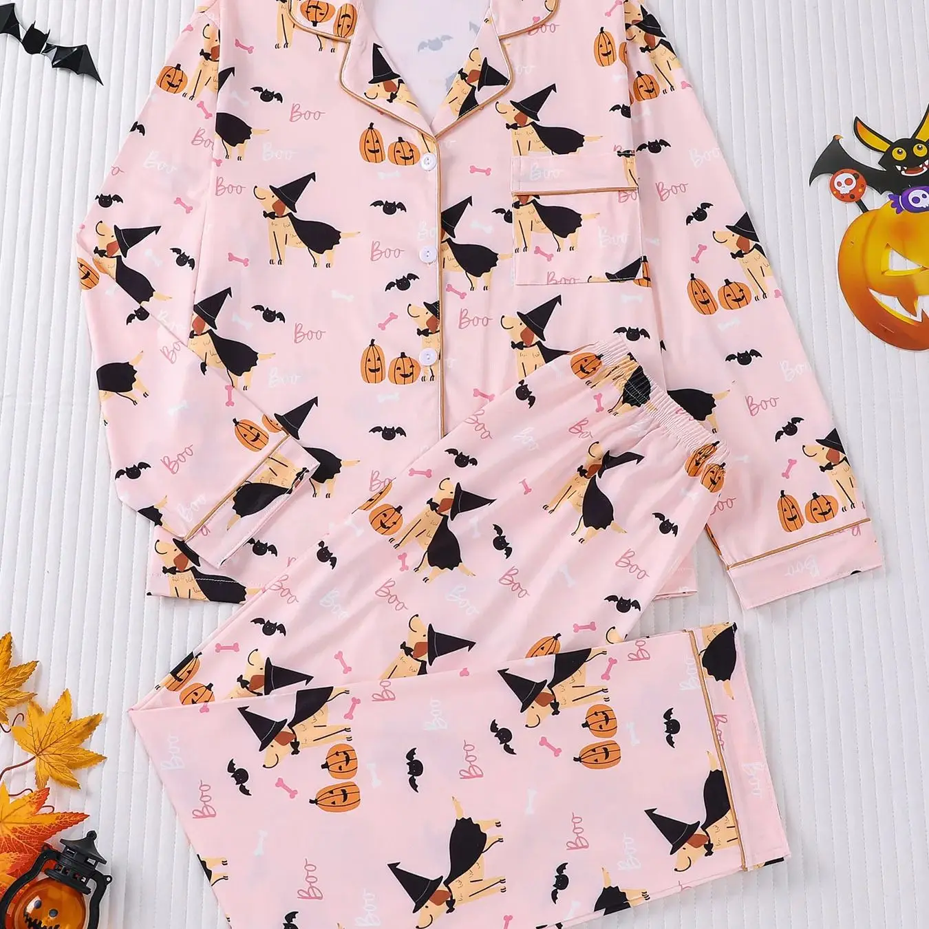 Ins Style Festive Cute Halloween Women's Sleepwear Set 2 Piece Witch Dog Print Lapel Collar Long Sleeve Long Pants Casual Daily
Ins Style Festive Cute Halloween Women's Sleepwear Set 2 Piece Witch Dog Print Lapel Collar Long Sleeve Long Pants Casual Daily