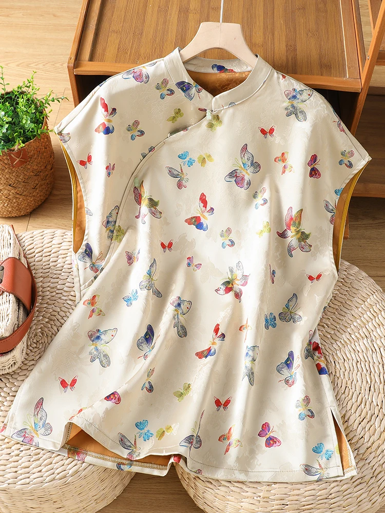New Chinese Style Slimming Shirt Women's Summer Floral Print Side Button Stand Collar Design Top
New Chinese Style Slimming Shirt Women's Summer Floral Print Side Button Stand Collar Design Top