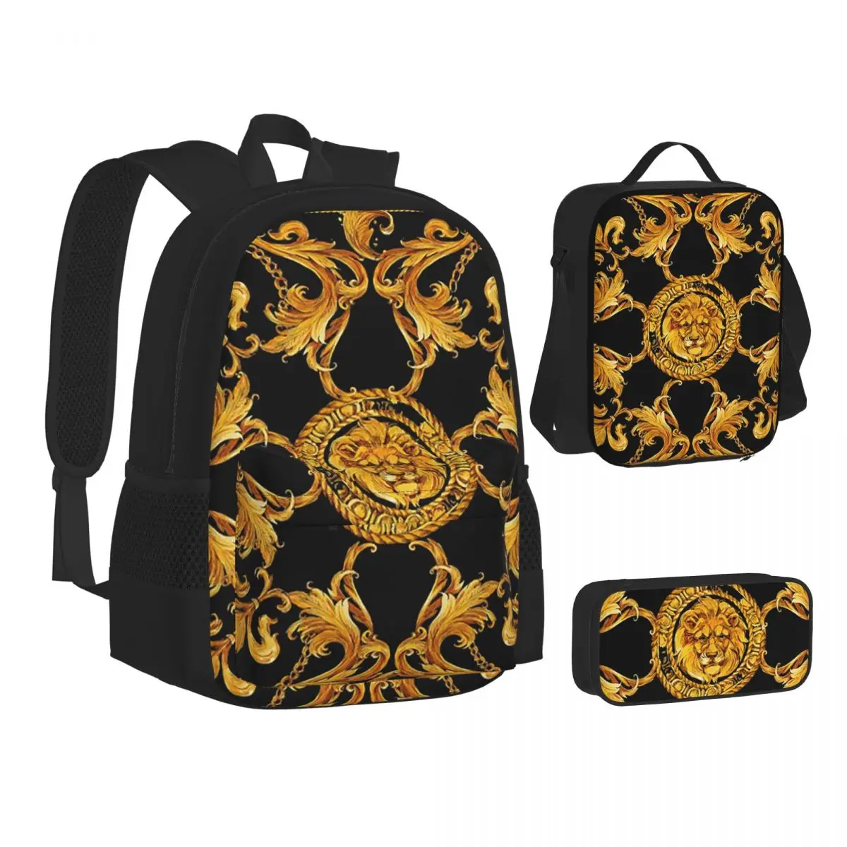 Golden Lion Baroque Pattern Backpacks Boys Girls Bookbag School Bags Kids Rucksack Lunch Bag Pen Bag Three-Piece Set
Golden Lion Baroque Pattern Backpacks Boys Girls Bookbag School Bags Kids Rucksack Lunch Bag Pen Bag Three-Piece Set