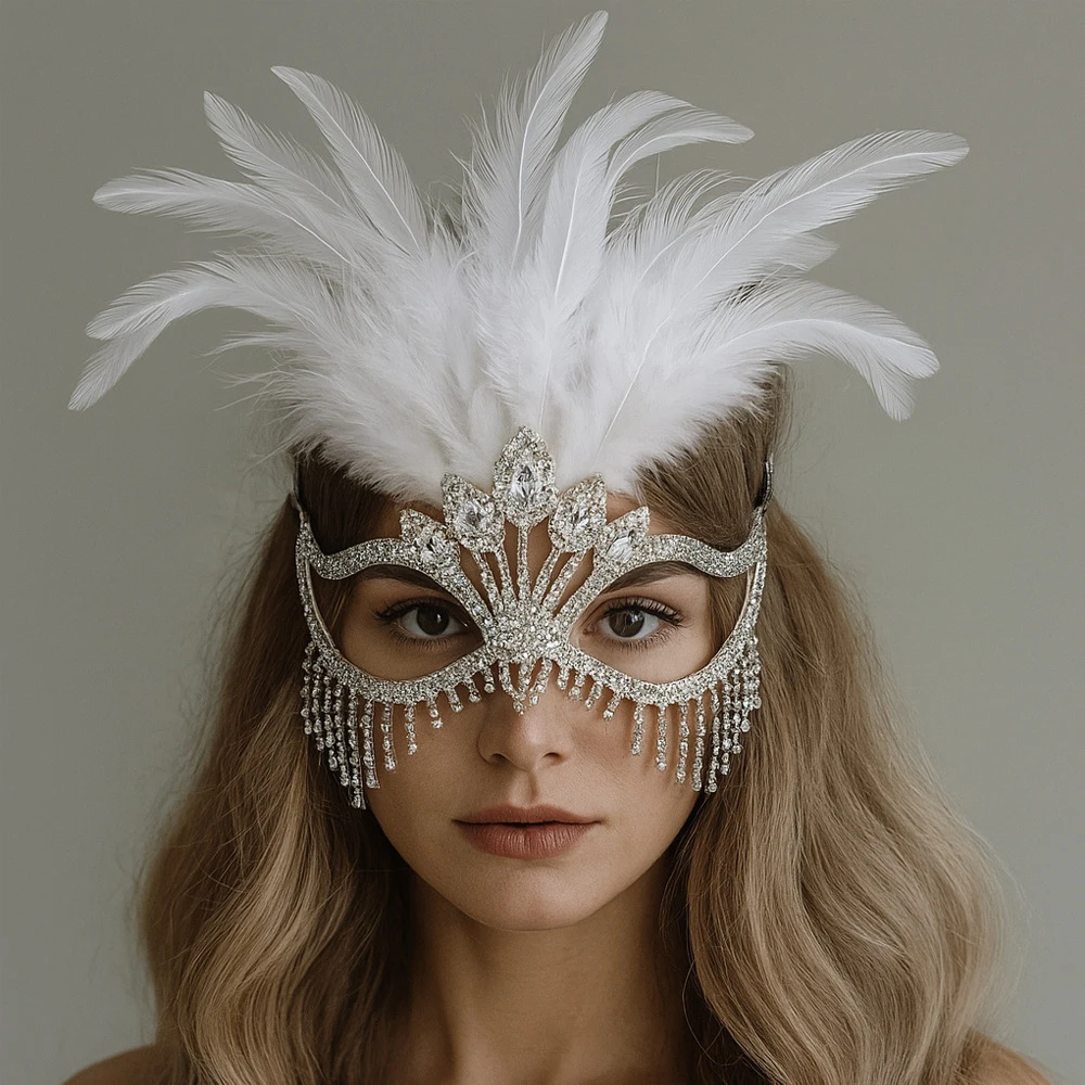 Carnival Ethnic White Feather Mask Veil Woman Costume Accessories Sexy Geometric Rhinestone Face Mask Chain Masquerade Jewelry
Carnival Ethnic White Feather Mask Veil Woman Costume Accessories Sexy Geometric Rhinestone Face Mask Chain Masquerade Jewelry