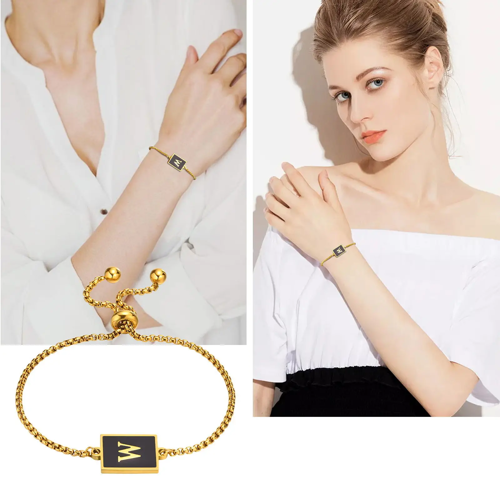 Women's 26 Alphabet Letters A-Z Initial Pendants Bracelets, Stainless Steel O Square Pearl Chain Bracelet Adjustable Wristband
Women's 26 Alphabet Letters A-Z Initial Pendants Bracelets, Stainless Steel O Square Pearl Chain Bracelet Adjustable Wristband