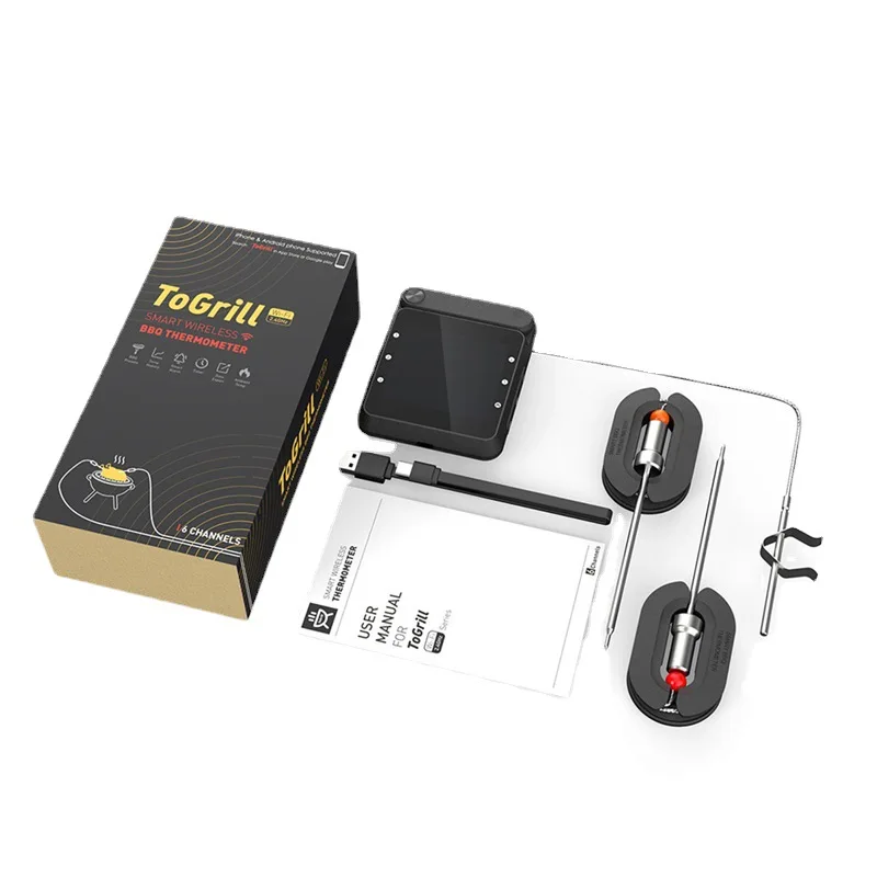 Wireless Smart WiFi BBQ Thermometer Four-pin Mobile APP Remote Alarm Food Thermometer Baking Temperature Measurement
Wireless Smart WiFi BBQ Thermometer Four-pin Mobile APP Remote Alarm Food Thermometer Baking Temperature Measurement