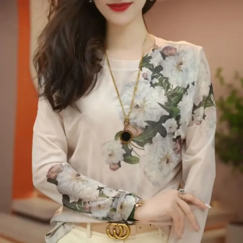 Women's Spring and Autumn New Fashion Elegant Round Neck Pullover Print Gauze Casual Versatile Long Sleeve Slim Fit T-shirt Tops
Women's Spring and Autumn New Fashion Elegant Round Neck Pullover Print Gauze Casual Versatile Long Sleeve Slim Fit T-shirt Tops