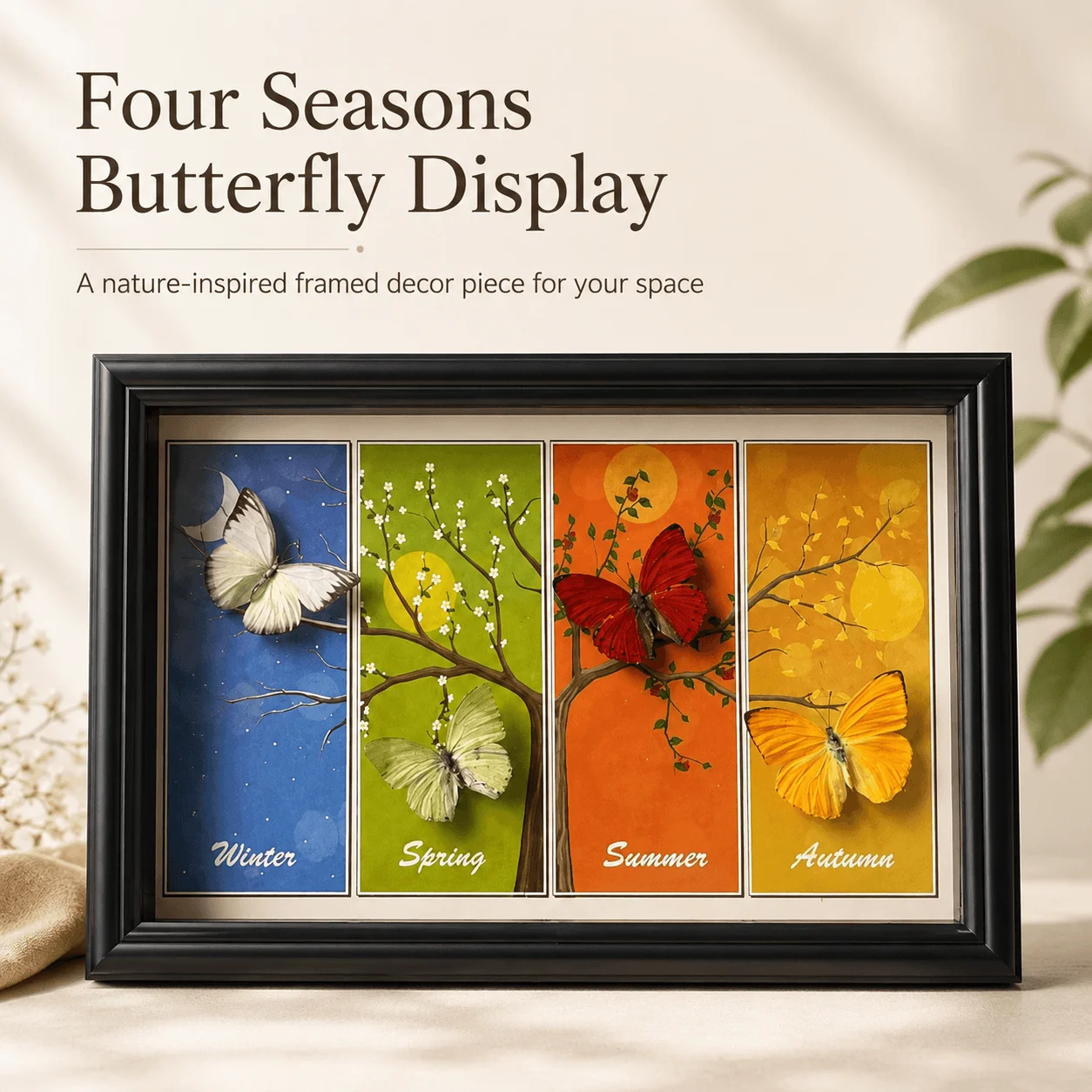 Real Butterfly Specimen Display, Four Seasons Framed Butterfly Wall Decor, Creative Gift for Nature Lovers & Collectors
Real Butterfly Specimen Display, Four Seasons Framed Butterfly Wall Decor, Creative Gift for Nature Lovers & Collectors