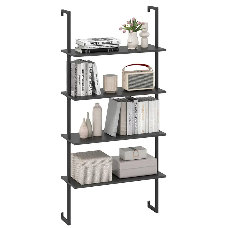 4-Tier Ladder Shelf Open Wall Mounted Bookcase with Wooden Boards and Metal Frame-Black
4-Tier Ladder Shelf Open Wall Mounted Bookcase with Wooden Boards and Metal Frame-Black