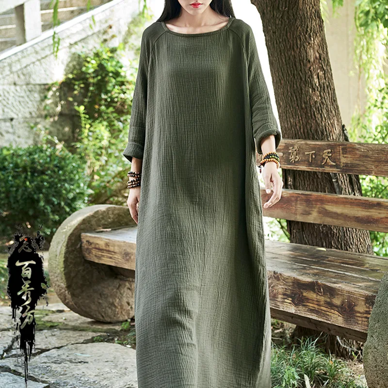 Cotton and linen women's clothing new retro Chinese style zen square neck long-sleeved dress robe fashionable casual versatile s
Cotton and linen women's clothing new retro Chinese style zen square neck long-sleeved dress robe fashionable casual versatile s
