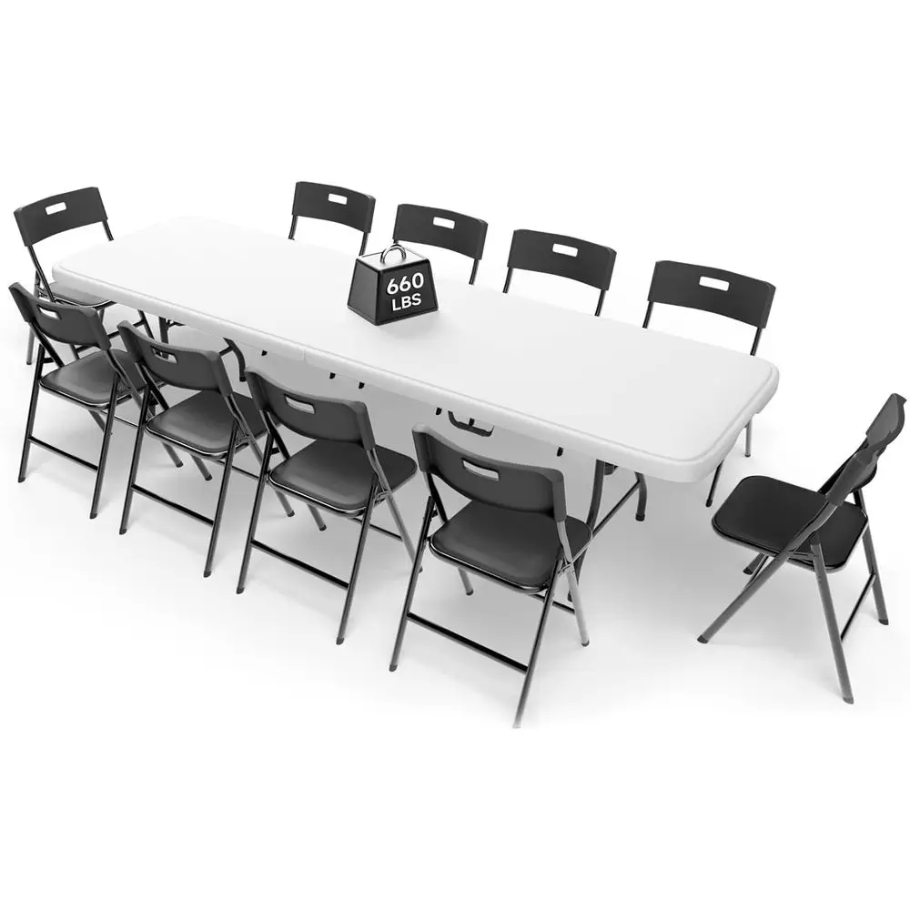 Portable 8-Foot Folding Table Set with 10 Chairs - Durable 660 lbs Table and 330 lbs Chairs for Camping, Parties, Indoor & Outdo
Portable 8-Foot Folding Table Set with 10 Chairs - Durable 660 lbs Table and 330 lbs Chairs for Camping, Parties, Indoor & Outdo