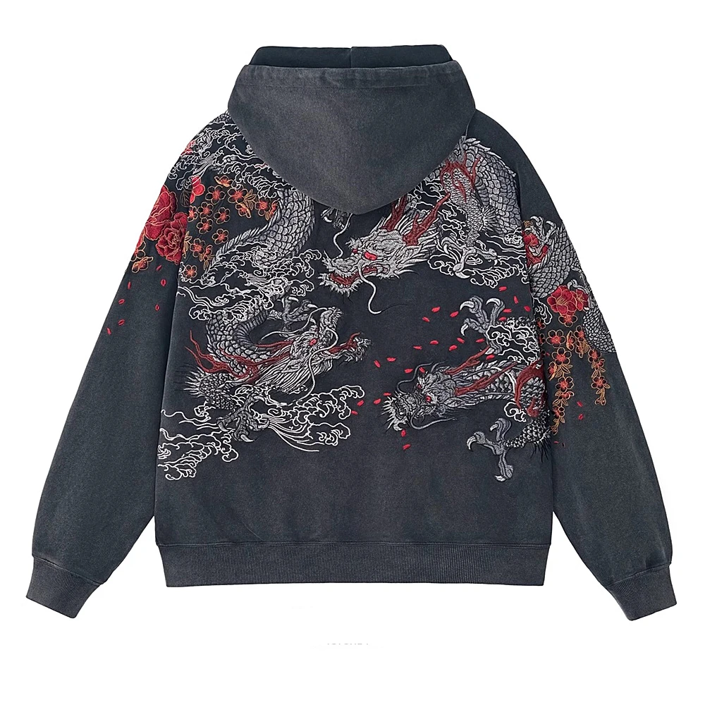 New Snow Wash Cotton Vintage Dark Gray Fashion Men Boys Silver Dragon Peony Embroidered Hoodies Coats High Street Streetwear
New Snow Wash Cotton Vintage Dark Gray Fashion Men Boys Silver Dragon Peony Embroidered Hoodies Coats High Street Streetwear