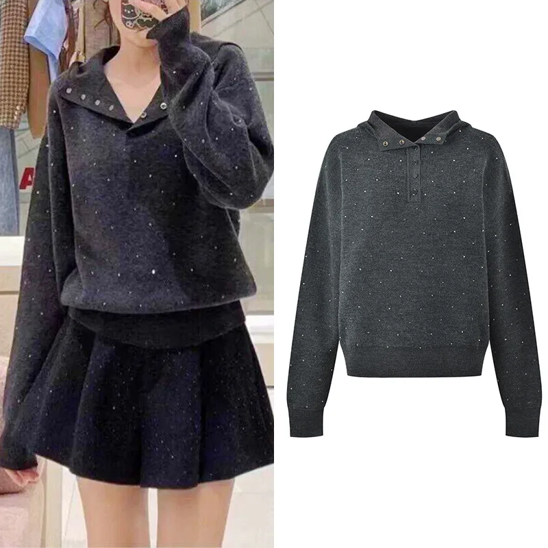 Faionable ey Knitted Top with Heavy Rhinestone Casual Hooded All-Match Women's Clothing Commute Sle Autumn Season
Faionable ey Knitted Top with Heavy Rhinestone Casual Hooded All-Match Women's Clothing Commute Sle Autumn Season