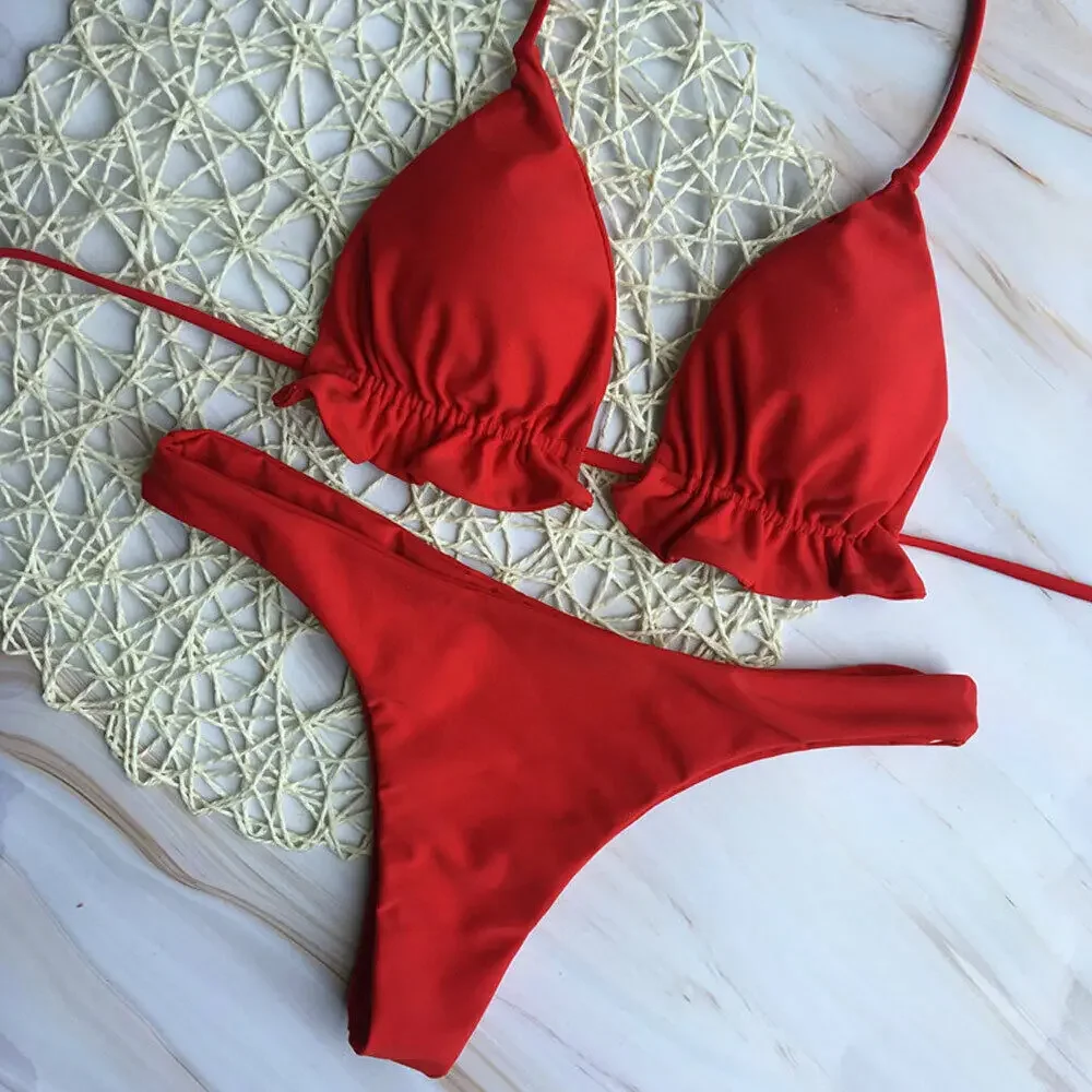 Summer Brazilian Bikini Set Women Sexy Bandage Top Thong Bottom 2 Pieces Set Push-up Swimwear Lace Up Swimsuit Beachwear
Summer Brazilian Bikini Set Women Sexy Bandage Top Thong Bottom 2 Pieces Set Push-up Swimwear Lace Up Swimsuit Beachwear
