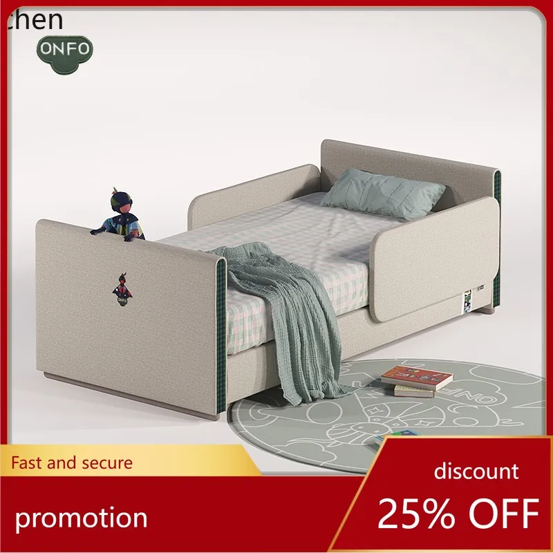 HT splicing single bed with guardrail soft bag solid wood multi-function widened side bed