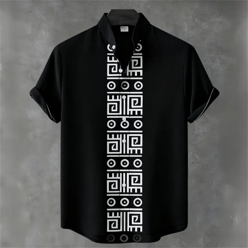 Мужская рубашка с короткими рукавами и воротником-стойкой в стиле ретро с геометрическим узором, повседневная свободная посадка, дышащая хлопково-льняная рубашка, универсальный топ
Мужская рубашка с короткими рукавами и воротником-стойкой в стиле ретро с геометрическим узором, повседневная свободная посадка, дышащая хлопково-льняная рубашка, универсальный топ