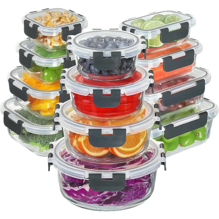 BAYZZ 24 Piece Glass Food Storage Containers with Lids Airtight Glass Meal Prep Containers for Kitchen BPA-Free Lunch Box Micro
BAYZZ 24 Piece Glass Food Storage Containers with Lids Airtight Glass Meal Prep Containers for Kitchen BPA-Free Lunch Box Micro