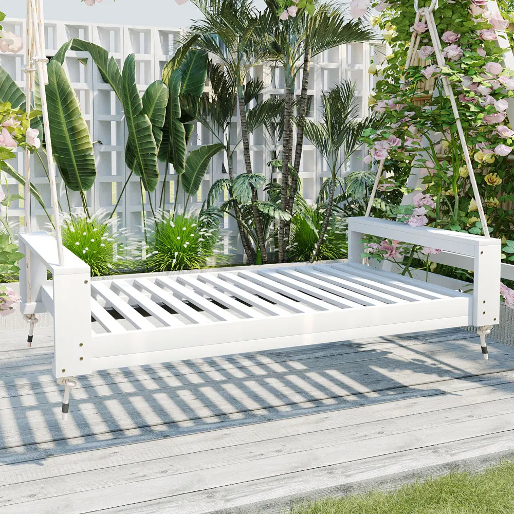 Twin Size Porch Swing Bed Seating Group, Patio Acacia Wood Swing Frame with Hemp Ropes for Garden, Backyard, White
Twin Size Porch Swing Bed Seating Group, Patio Acacia Wood Swing Frame with Hemp Ropes for Garden, Backyard, White