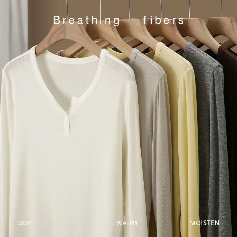 Женская шерстяная футболка из лиоцелла, весенне-осенние мягкие базовые топы с v-образным вырезом и длинными рукавами
Женская шерстяная футболка из лиоцелла, весенне-осенние мягкие базовые топы с v-образным вырезом и длинными рукавами