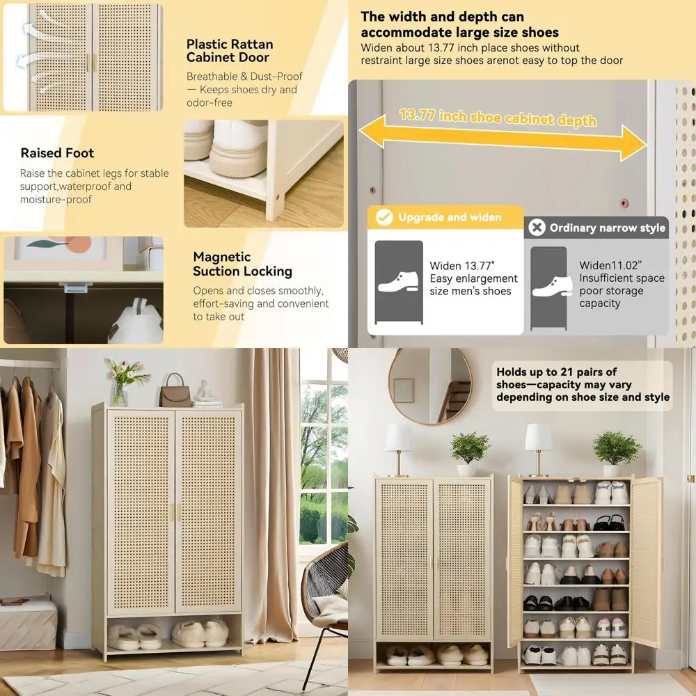 42 Tall 7-Tier Bamboo Shoe Cabinet, Modern Farmhouse Style, Holds 24 Pairs, Beige for Entryway & Hallway
42 Tall 7-Tier Bamboo Shoe Cabinet, Modern Farmhouse Style, Holds 24 Pairs, Beige for Entryway & Hallway