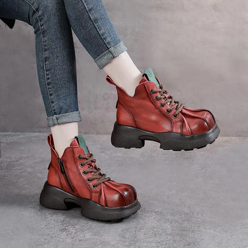 Vintage Thick Bottom Boots Retro Padded Heel Lace up Short Boots Real Leather Comfortable Casual Footwear for Women
Vintage Thick Bottom Boots Retro Padded Heel Lace up Short Boots Real Leather Comfortable Casual Footwear for Women