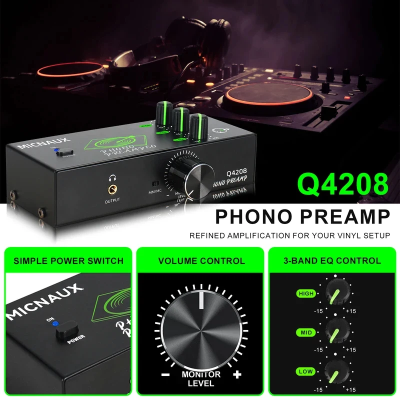 Portable Phono Preamp Turntable Amplifier 3 Band Adjustment Record Player XLR Input Output With Volume Control For MM & MC
Portable Phono Preamp Turntable Amplifier 3 Band Adjustment Record Player XLR Input Output With Volume Control For MM & MC
