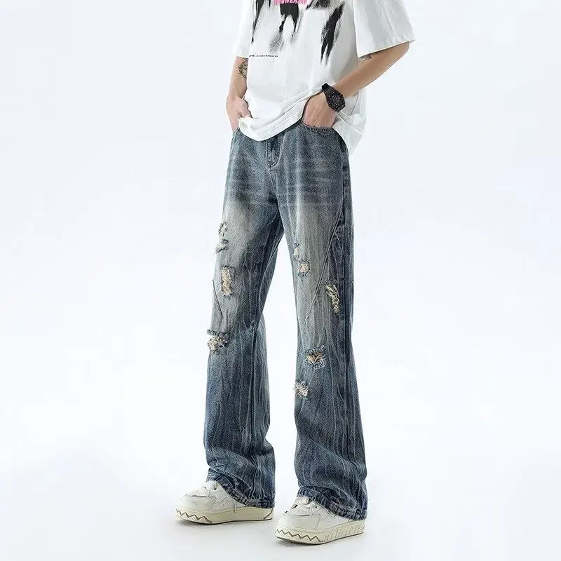 Мужские потертые джинсы High Street, летние джинсы в американском стиле, прямые длинные брюки, модные универсальные микро-ф...
Мужские потертые джинсы High Street, летние джинсы в американском стиле, прямые длинные брюки, модные универсальные микро-ф...