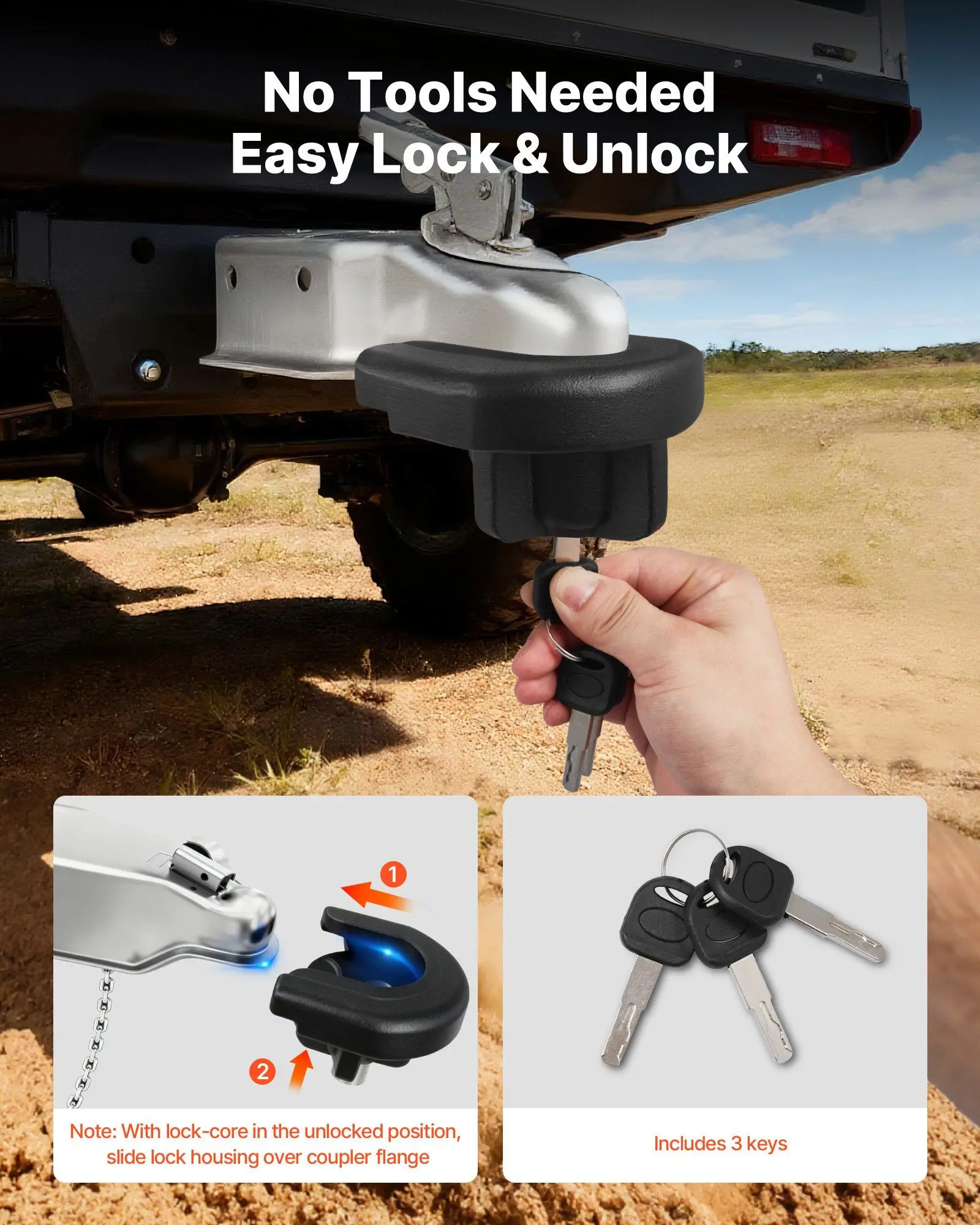 Trailer Hitch Lock, Compatible with 2 Inch Couplers, Heavy-Duty Anti-Theft Trailer Ball Lock with 3 Keys, Prying-Resistant & Impact-Resistant, Fits for RVs, Boats, Off-Road Vehicles, Trailers
Trailer Hitch Lock, Compatible with 2 Inch Couplers, Heavy-Duty Anti-Theft Trailer Ball Lock with 3 Keys, Prying-Resistant & Impact-Resistant, Fits for RVs, Boats, Off-Road Vehicles, Trailers