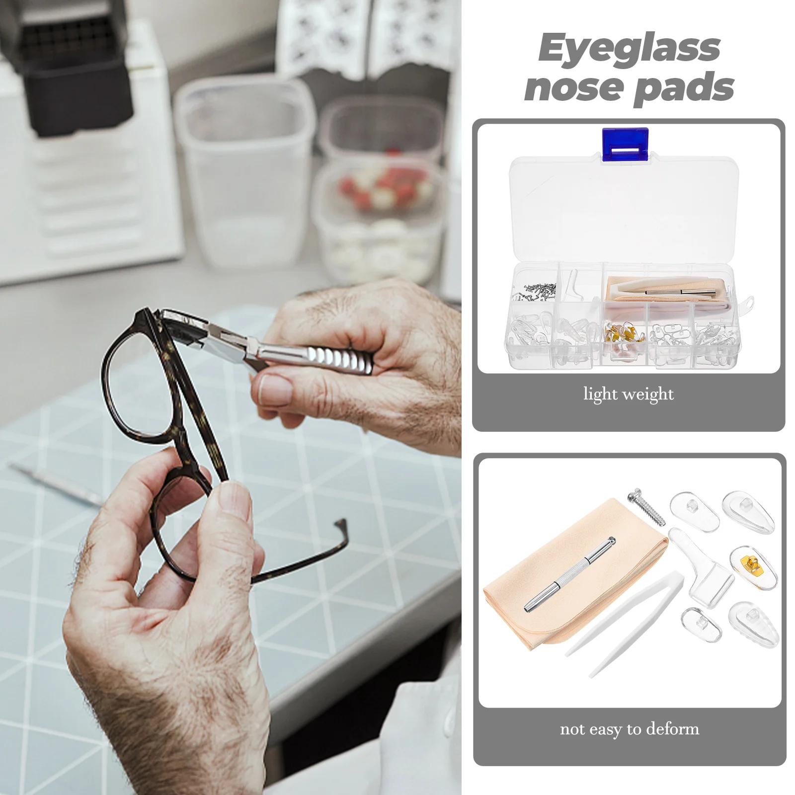 1 set Glasses Repair Kit Eyeglass Nose Pads Antislip Ear Grips Screwdriver Glasses Screws Sunglass Repair Accessories
1 set Glasses Repair Kit Eyeglass Nose Pads Antislip Ear Grips Screwdriver Glasses Screws Sunglass Repair Accessories