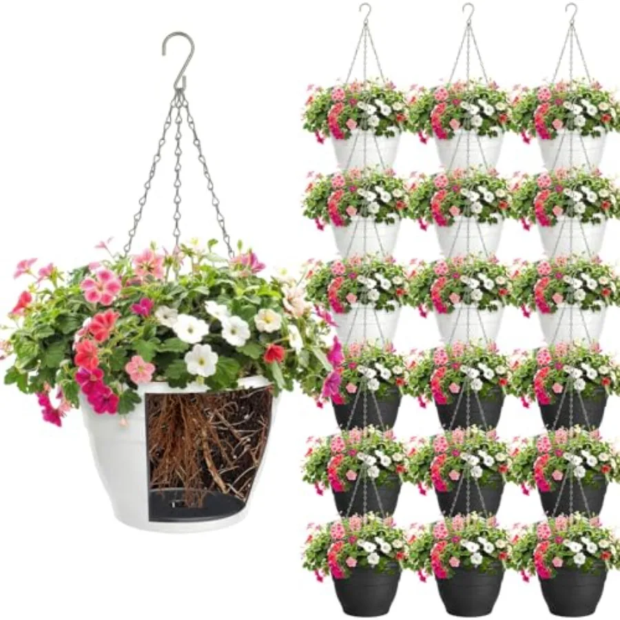 Indoor Outdoor Use: Plastic Self-Watering Hanging Planters, 10 Inch, Black, 20 Pcs Bulk with Drainage Holes Chain for Garden, B
Indoor Outdoor Use: Plastic Self-Watering Hanging Planters, 10 Inch, Black, 20 Pcs Bulk with Drainage Holes Chain for Garden, B