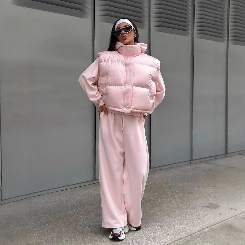 Милый хлопковый жилет с капюшоном, широкие брюки, костюм из 3 предметов, осенне-зимний женский модный однотонный свободный теплый спортивный костюм, комплект брюк с капюшоном
Милый хлопковый жилет с капюшоном, широкие брюки, костюм из 3 предметов, осенне-зимний женский модный однотонный свободный теплый спортивный костюм, комплект брюк с капюшоном